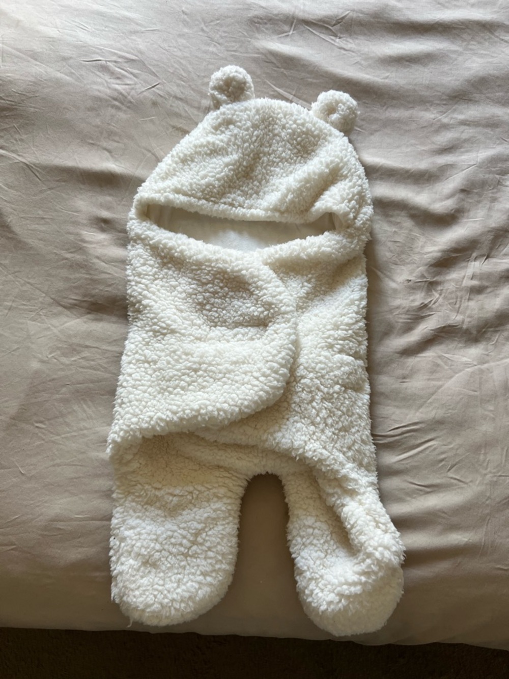 Cozy Sherpa Baby Wrap with Bear Ears - Cream